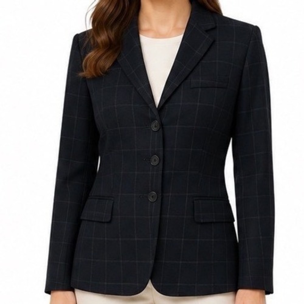 J. Crew Womens 8 Wool Navy blue Windowpane Check 3-Button Blazer Jacket Classic